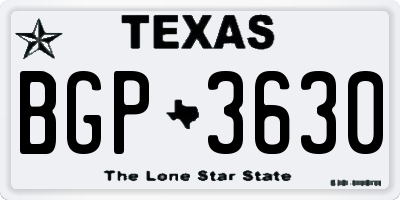 TX license plate BGP3630