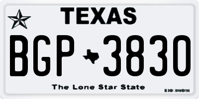 TX license plate BGP3830