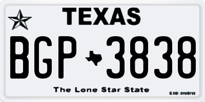 TX license plate BGP3838