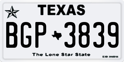 TX license plate BGP3839