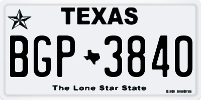 TX license plate BGP3840