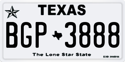 TX license plate BGP3888