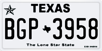 TX license plate BGP3958