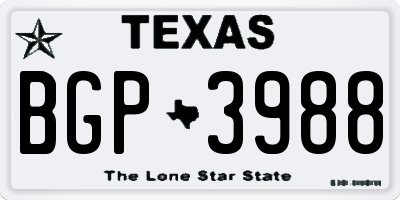 TX license plate BGP3988