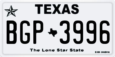 TX license plate BGP3996