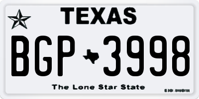 TX license plate BGP3998