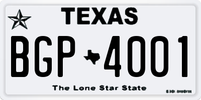 TX license plate BGP4001