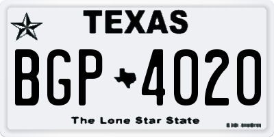 TX license plate BGP4020