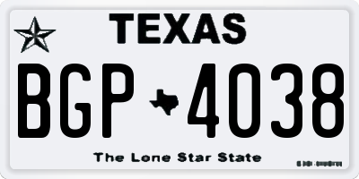 TX license plate BGP4038