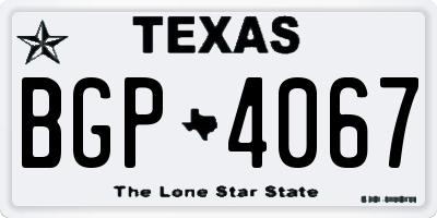 TX license plate BGP4067