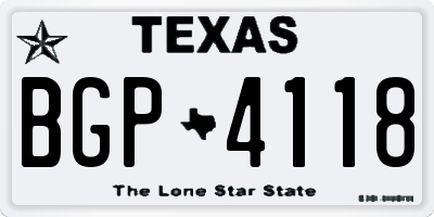 TX license plate BGP4118