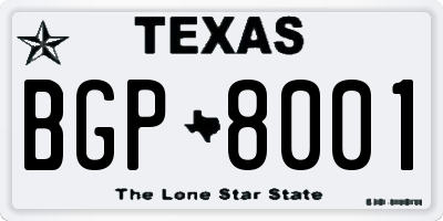 TX license plate BGP8001