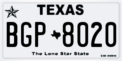 TX license plate BGP8020