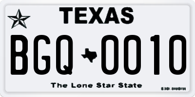 TX license plate BGQ0010