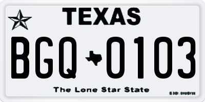 TX license plate BGQ0103