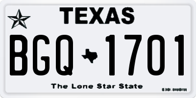 TX license plate BGQ1701