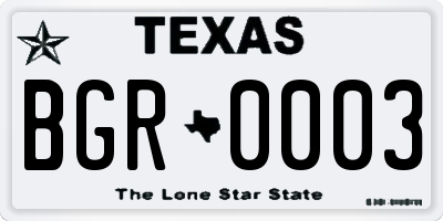 TX license plate BGR0003
