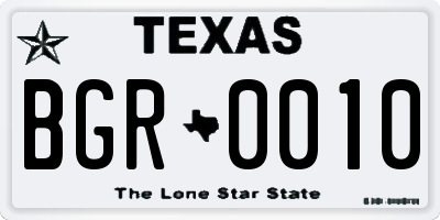 TX license plate BGR0010
