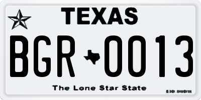 TX license plate BGR0013