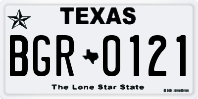 TX license plate BGR0121