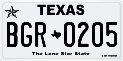 TX license plate BGR0205