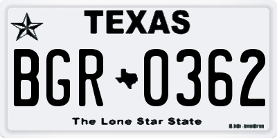 TX license plate BGR0362