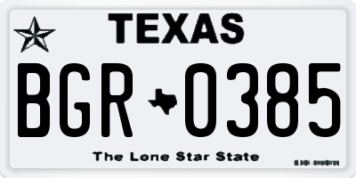 TX license plate BGR0385