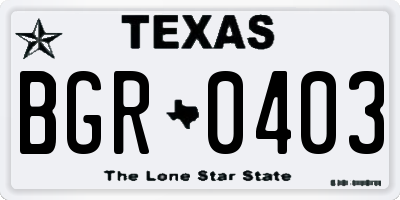 TX license plate BGR0403