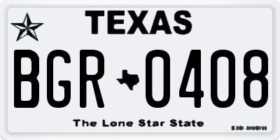 TX license plate BGR0408