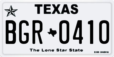 TX license plate BGR0410