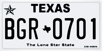 TX license plate BGR0701