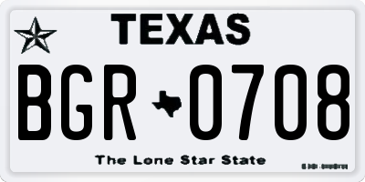 TX license plate BGR0708