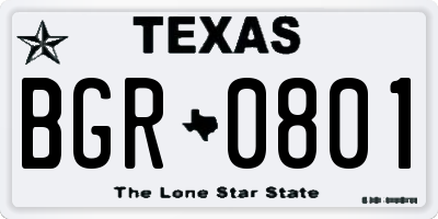 TX license plate BGR0801