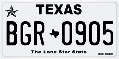 TX license plate BGR0905