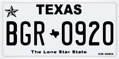 TX license plate BGR0920