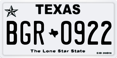 TX license plate BGR0922