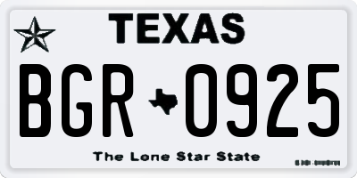 TX license plate BGR0925