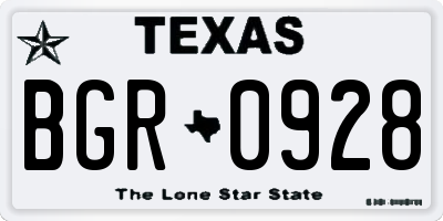 TX license plate BGR0928