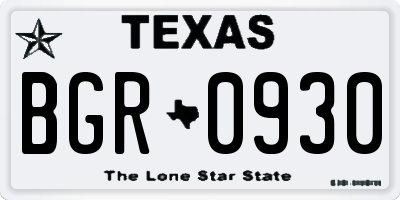 TX license plate BGR0930