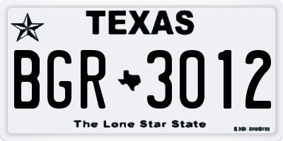 TX license plate BGR3012