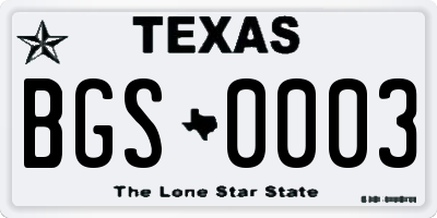 TX license plate BGS0003