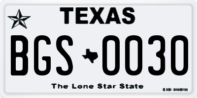 TX license plate BGS0030