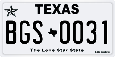 TX license plate BGS0031
