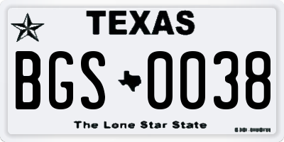 TX license plate BGS0038