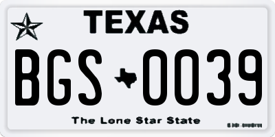 TX license plate BGS0039
