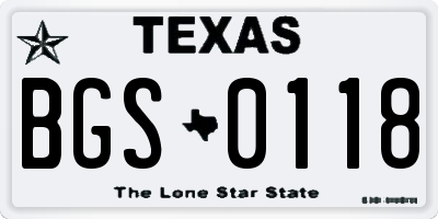 TX license plate BGS0118