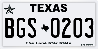 TX license plate BGS0203