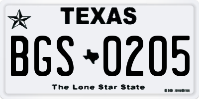 TX license plate BGS0205
