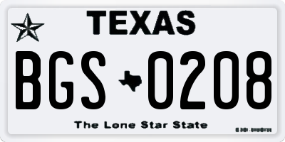 TX license plate BGS0208