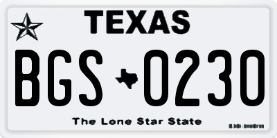 TX license plate BGS0230